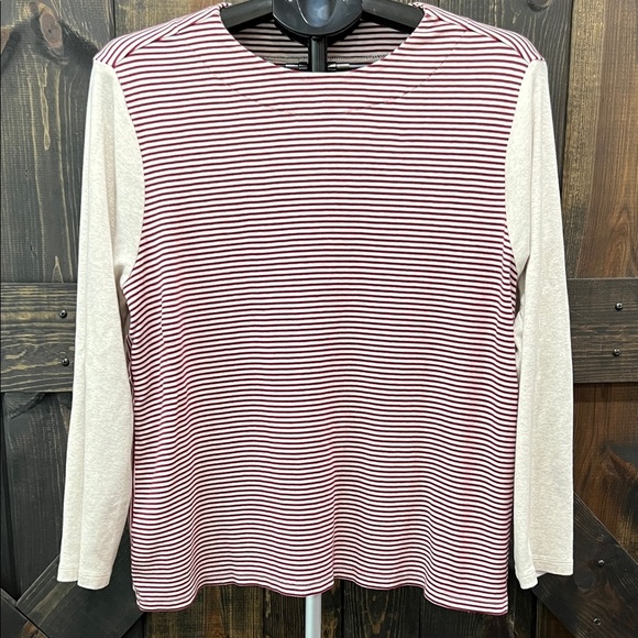 J. Jill Perfect Pima Top XL Beige Red Striped Solid Casual Neutral Soft Capsule - Picture 1 of 10